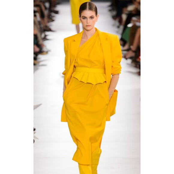 Max Mara Yellow Leather Ruffle Belt F/W 2019 Made in Italy ~ Sz S ~ Pristine! - Picture 1 of 9